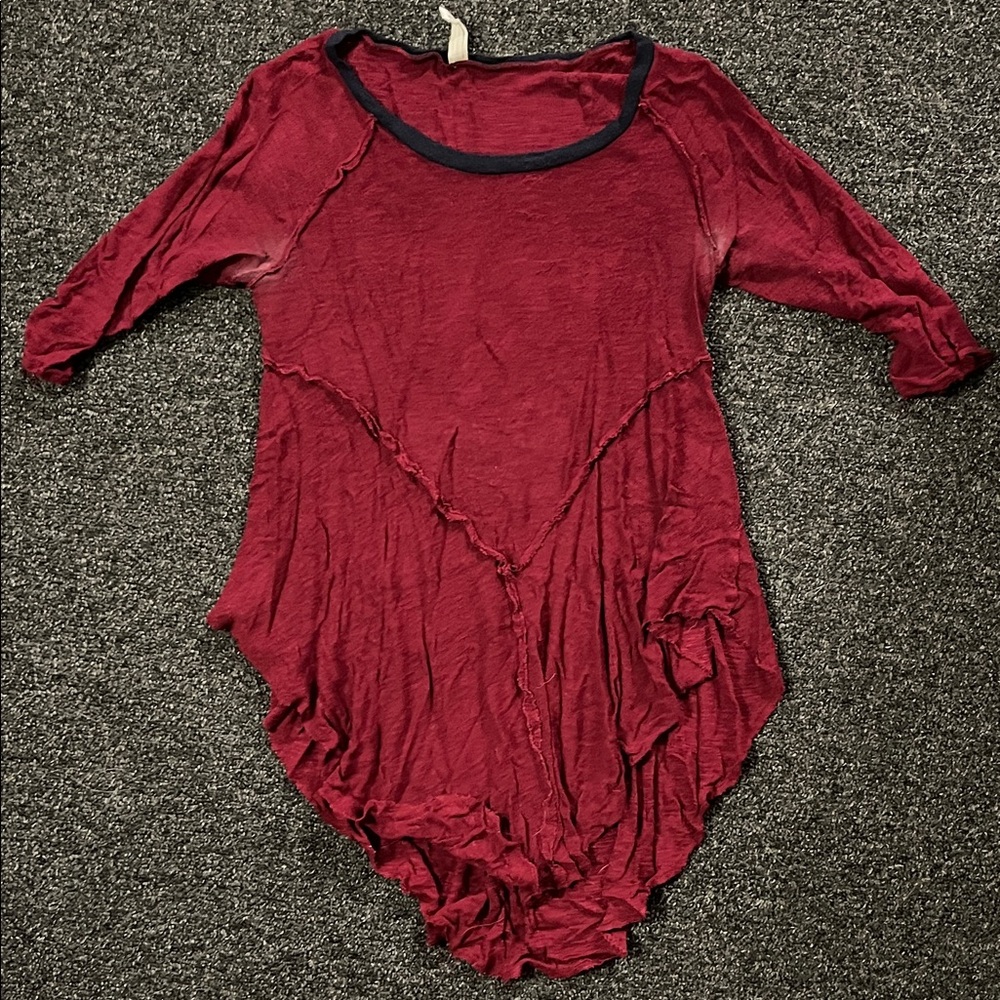 7/$20 Free People Red Long Sleeve Top with Black Trim 7/$20